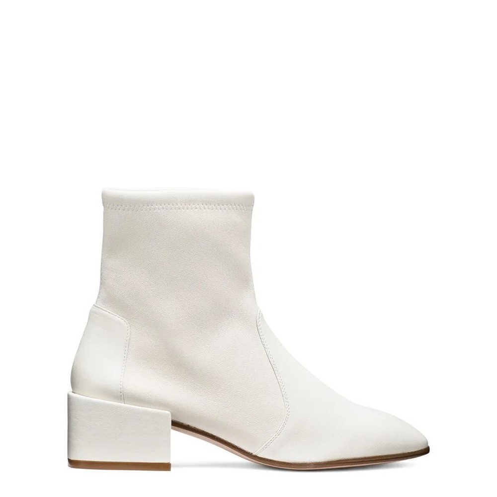 Stuart Weitzman Accordion White Leather Square Sock Block Heel Ankle Boots 10